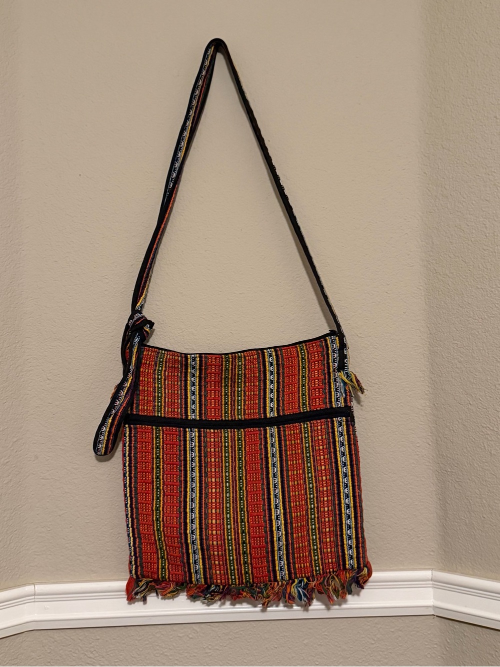 Guatemalan Handwoven Red Multi-Stripe Shoulder Bag